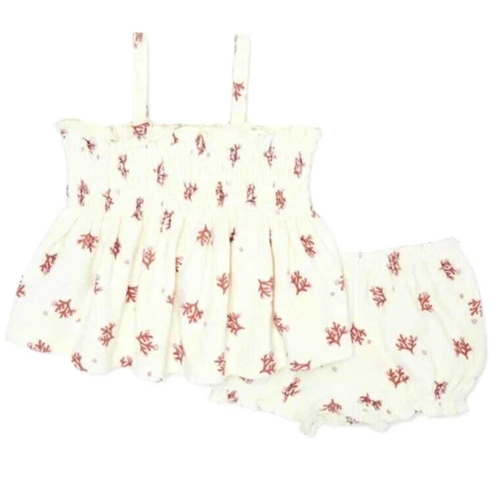 Easy Peasy Baby Girl Terry Tank Bloomer Set 6-9M Ivory Organic Cotton Smocked